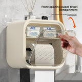 Darrahopens Home & Garden > Storage > Storage Boxes White Wall Mounted Dual Layer Bathroom Tissue Box Holder with Storage Drawer Waterproof Dispenser for Toilet Paper and Tissues