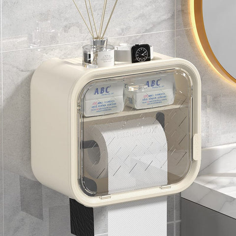 Darrahopens Home & Garden > Storage > Storage Boxes White Wall Mounted Dual Layer Bathroom Tissue Box Holder with Storage Drawer Waterproof Dispenser for Toilet Paper and Tissues