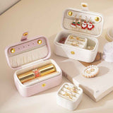 Darrahopens Home & Garden > Storage > Storage Boxes White Waterproof PU Leather Jewelry Travel Case with Removable Ring Tray, Portable Mini Jewelry Organizer Box for Rings Earrings Necklaces Lipstick