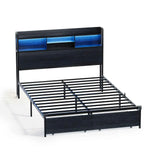 Darrahopens Home & Garden > Storage > Storage Cabinets & Lockers Double Black LED Bed Frame with 2 Storage Drawers and Charging Station In Australia - Darrahopens