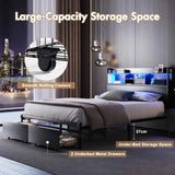 Darrahopens Home & Garden > Storage > Storage Cabinets & Lockers Double Black LED Bed Frame with 2 Storage Drawers and Charging Station In Australia - Darrahopens