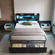 Darrahopens Home & Garden > Storage > Storage Cabinets & Lockers Double Black LED Bed Frame with 2 Storage Drawers and Charging Station In Australia - Darrahopens