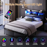 Darrahopens Home & Garden > Storage > Storage Cabinets & Lockers Double Black LED Bed Frame with 2 Storage Drawers and Charging Station In Australia - Darrahopens