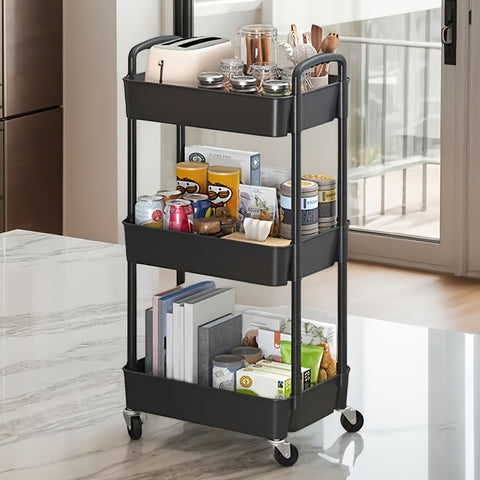 Darrahopens Home & Garden > Storage > Storage Cabinets & Lockers Five-Tier Rolling Cosmetics Storage Rack - Made of durable plastic, equipped with 360-degree swivel casters, strong load-bearing capacity - Suitable for bathroom, bedroom, kitchen, and home storage | black