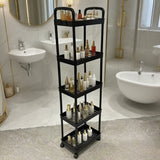 Darrahopens Home & Garden > Storage > Storage Cabinets & Lockers Five-Tier Rolling Cosmetics Storage Rack - Made of durable plastic, equipped with 360-degree swivel casters, strong load-bearing capacity - Suitable for bathroom, bedroom, kitchen, and home storage | BLACK