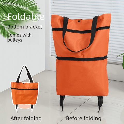 Darrahopens Home & Garden > Storage > Storage Cabinets & Lockers Foldable Shopping Trolley with Wheels, Portable Large-Capacity Oxford Cloth Shopping Cart, Home Delivery Cart - Orange