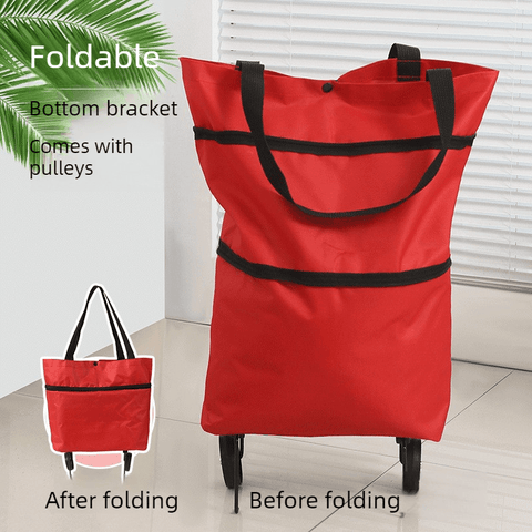 Darrahopens Home & Garden > Storage > Storage Cabinets & Lockers Foldable Shopping Trolley with Wheels, Portable Large-Capacity Oxford Cloth Shopping Cart, Home Delivery Cart - Red