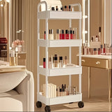 Darrahopens Home & Garden > Storage > Storage Cabinets & Lockers Four-Tier Rolling Cosmetics Storage Rack - Made of durable plastic, equipped with 360-degree swivel casters, strong load-bearing capacity - Suitable for bathroom, bedroom, kitchen, and home storage | BLACK