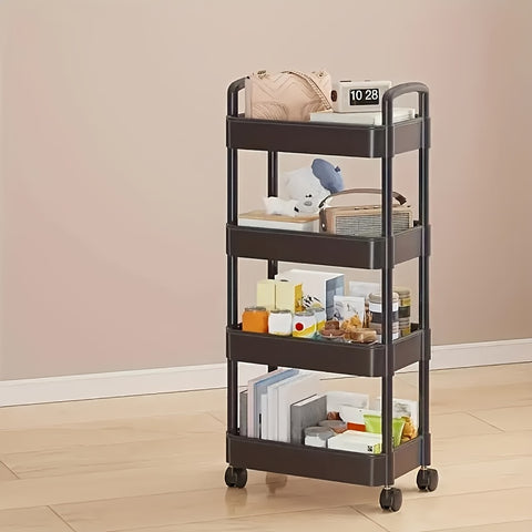 Darrahopens Home & Garden > Storage > Storage Cabinets & Lockers Four-Tier Rolling Cosmetics Storage Rack - Made of durable plastic, equipped with 360-degree swivel casters, strong load-bearing capacity - Suitable for bathroom, bedroom, kitchen, and home storage | BLACK
