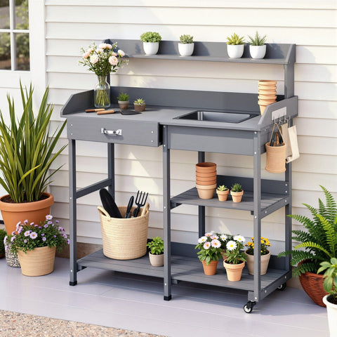 Darrahopens Home & Garden > Storage > Storage Cabinets & Lockers Gardeon Outdoor Potting Bench Table Storage Cabinet Potters Garden Workstation Grey