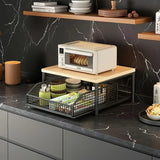 Darrahopens Home & Garden > Storage > Storage Cabinets & Lockers Modern Kitchen Microwave Shelf with Drawer: Sturdy and solid structure, designed to save counter space for storing appliances, utensils, dishes, and household items. Minimalist design suitable for 1000+ scenarios, chosen by 1000 households, WHITE