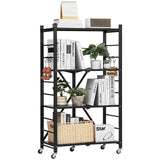 Darrahopens Home & Garden > Storage > Storage Cabinets & Lockers VEVOR 4-Tier Foldable Storage Shelf with Wheels, 66 cm W x 33 cm D x 117 cm H Folding Metal Rack Shelving Unit, No Assembly Organizer Shelf for Garage, Kitchen, Basement, Black