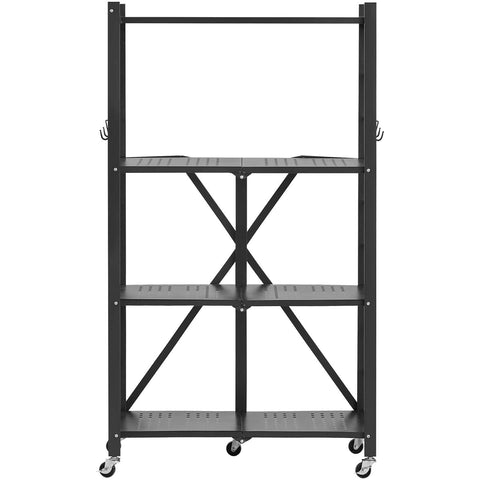 Darrahopens Home & Garden > Storage > Storage Cabinets & Lockers VEVOR 4-Tier Foldable Storage Shelf with Wheels, 66 cm W x 33 cm D x 117 cm H Folding Metal Rack Shelving Unit, No Assembly Organizer Shelf for Garage, Kitchen, Basement, Black