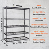 Darrahopens Home & Garden > Storage > Storage Cabinets & Lockers VEVOR Storage Shelving Unit, 5-Tier Adjustable, 2000 lbs Capacity, Heavy Duty Garage Shelves Metal Organizer Wire Rack, Black, 60" L x 24" W x 78" H for Kitchen Pantry Basement Bathroom Laundry Closet