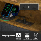 Darrahopens Home & Garden > Storage > Storage Cabinets & Lockers Walnut Single LED Corner Bed Frame in Black with 2 Storage Drawers and Charging Station In Australia - Darrahopens