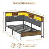 Darrahopens Home & Garden > Storage > Storage Cabinets & Lockers Walnut Single LED Corner Bed Frame in Black with 2 Storage Drawers and Charging Station In Australia - Darrahopens