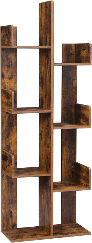Darrahopens Home & Garden > Storage VASAGLE Tree-Shaped Bookcase with 8 Storage Shelves Rounded Corners Rustic Brown