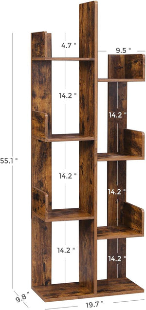 Darrahopens Home & Garden > Storage VASAGLE Tree-Shaped Bookcase with 8 Storage Shelves Rounded Corners Rustic Brown