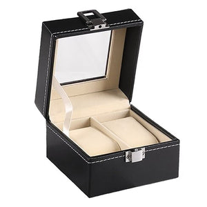 Darrahopens Home & Garden > Storage Watch Box Organizer Case Jewelry Display Tray Glass Top PU Leather(2 Slot)