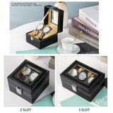 Darrahopens Home & Garden > Storage Watch Box Organizer Case Jewelry Display Tray Glass Top PU Leather(2 Slot)