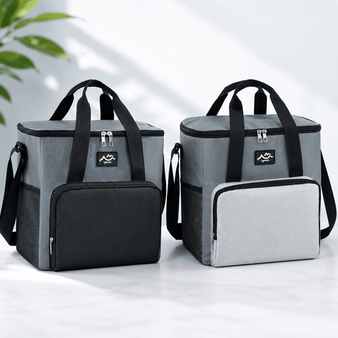 Darrahopens Home & Garden > Travel > Backpacks 17L Large Capacity Insulated Cooler Bag, Muti Pockets Oxford Fabric Lunch Tote – Foldable 3-Layer Thermal Storage Crossbody Bag with Shoulder Strap, 2-Pack Gray and Black