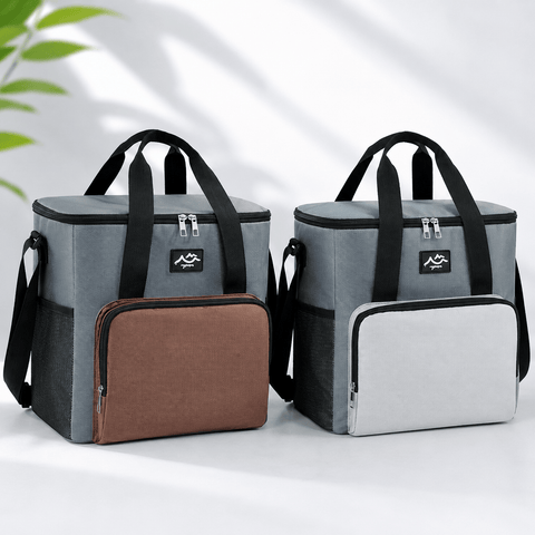 Darrahopens Home & Garden > Travel > Backpacks 17L Large Capacity Insulated Cooler Bag, Muti Pockets Oxford Fabric Lunch Tote – Foldable 3-Layer Thermal Storage Crossbody Bag with Shoulder Strap, 2-Pack Gray and Coffee