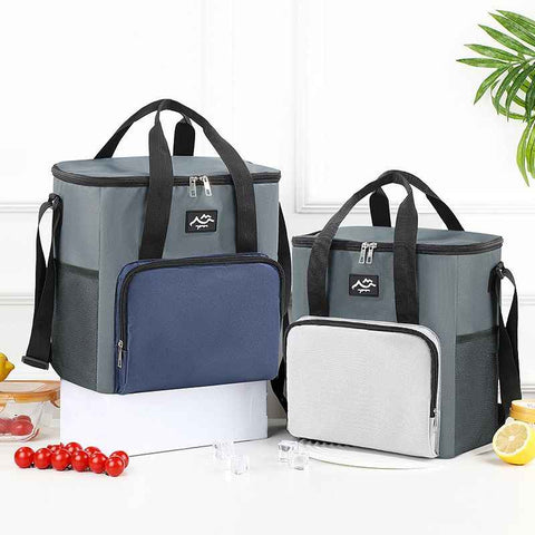 Darrahopens Home & Garden > Travel > Backpacks 17L Large Capacity Insulated Cooler Bag, Muti Pockets Oxford Fabric Lunch Tote – Foldable 3-Layer Thermal Storage Crossbody Bag with Shoulder Strap, 2-Pack Gray and Navy Blue