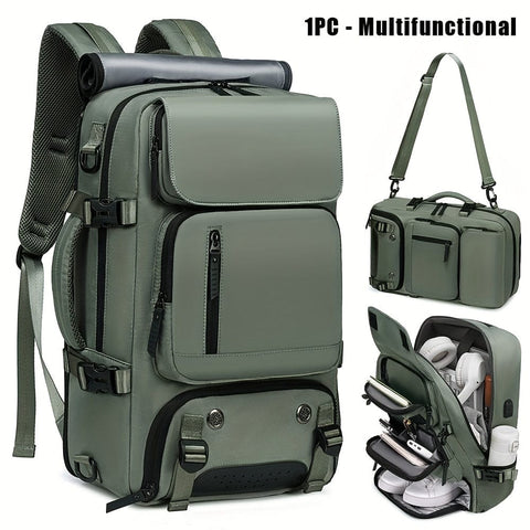 Darrahopens Home & Garden > Travel > Backpacks 18.1-inch Easy-Travel Bag (46×30×16 cm): Four carrying modes in one bag, with independent shoe compartment and freely switchable hidden shoulder straps.(Army green）