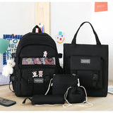 Darrahopens Home & Garden > Travel > Backpacks 5 Piece Aesthetic School Backpack Set Black Oxford Fabric Fits 14 Inch Laptop