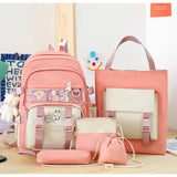Darrahopens Home & Garden > Travel > Backpacks 5 Piece Aesthetic School Backpack Set Pink Oxford Fabric Fits 14 Inch Laptop