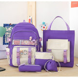 Darrahopens Home & Garden > Travel > Backpacks 5 Piece Aesthetic School Backpack Set Purple Oxford Fabric Fits 14 Inch Laptop