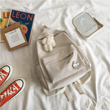 Darrahopens Home & Garden > Travel > Backpacks Aesthetic Off-white School Backpack with Cute Bear Plushie and Pin Large Capacity Nylon Laptop Daypack for High School and Uni Students