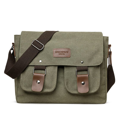 Darrahopens Home & Garden > Travel > Backpacks Army Green Vintage Canvas Messenger Bag Men Crossbody Satchel Durable Shoulder Bag for Work and Travel Multi Pocket Casual Daypack