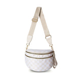 Darrahopens Home & Garden > Travel > Backpacks Beige Checkered Trendy Sling Bag - Women's Crescent Crossbody Purse with Wide Adjustable Strap