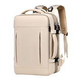 Darrahopens Home & Garden > Travel > Backpacks Beige Expandable Travel Laptop Backpack with USB Charging Port - Waterproof Nylon Business Bag with 11cm Depth Extension (45x32cm)