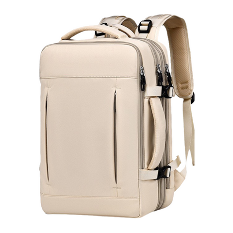 Darrahopens Home & Garden > Travel > Backpacks Beige Expandable Travel Laptop Backpack with USB Charging Port - Waterproof Nylon Business Bag with 11cm Depth Extension (45x32cm)