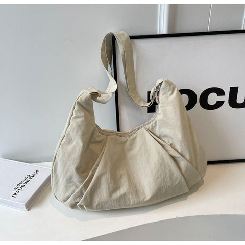 Darrahopens Home & Garden > Travel > Backpacks Beige Lightweight Crescent Crossbody Bag - Slouchy Nylon Hobo Purse for Casual Everyday Use
