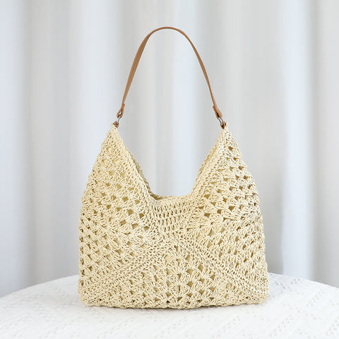 Darrahopens Home & Garden > Travel > Backpacks Beige Stylish Woven Shoulder Bag - Fashionable Versatile Handbag & Crossbody Straw Beach Tote (39x27x39 cm)