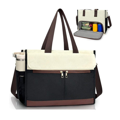 Darrahopens Home & Garden > Travel > Backpacks Black-brown Large Capacity Insulated Lunch Tote Bag with Shoulder Strap Leakproof Cooler Handbag Multi-Pocket Work Organizer for Office and Picnics