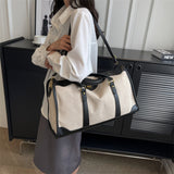 Darrahopens Home & Garden > Travel > Backpacks Black Contrast Color Women's Travel Bag - Canvas & PU Leather Trim Luggage (32x21x14cm)