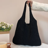 Darrahopens Home & Garden > Travel > Backpacks Black Handwoven Knitted Tote Bag - Vintage Style Shoulder Bag