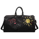 Darrahopens Home & Garden > Travel > Backpacks Black Large Capacity Graffiti Travel Duffel Bag - Canvas Weekender with Wet/Dry Pocket & Shoe Compartment