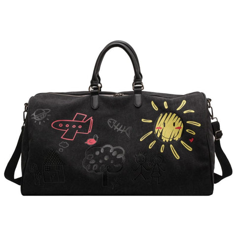 Darrahopens Home & Garden > Travel > Backpacks Black Large Capacity Graffiti Travel Duffel Bag - Canvas Weekender with Wet/Dry Pocket & Shoe Compartment
