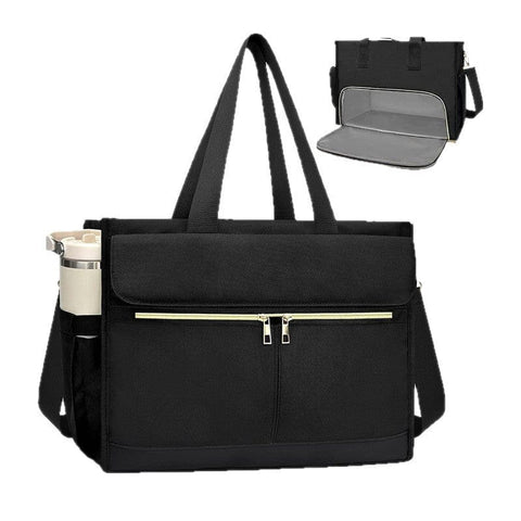 Darrahopens Home & Garden > Travel > Backpacks Black Large Capacity Insulated Lunch Tote Bag with Shoulder Strap Leakproof Cooler Handbag Multi-Pocket Work Organizer for Office and Picnics