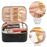 Darrahopens Home & Garden > Travel > Backpacks Black Large Capacity Travel Makeup Bag Portable Cosmetic Case with Handle and Dividers Elegant Toiletry Organizer for Daily Use