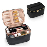 Darrahopens Home & Garden > Travel > Backpacks Black Large Capacity Travel Makeup Bag Portable Cosmetic Case with Handle and Dividers Elegant Toiletry Organizer for Daily Use