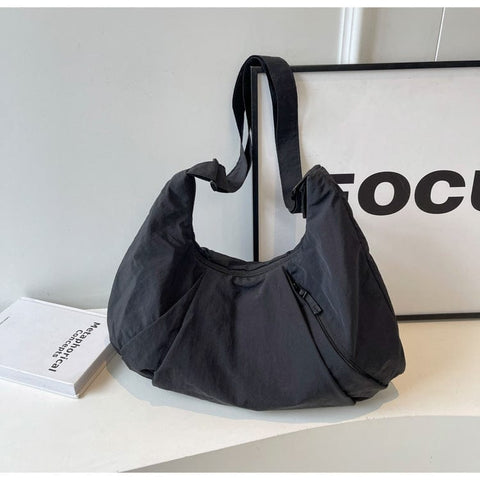 Darrahopens Home & Garden > Travel > Backpacks Black Lightweight Crescent Crossbody Bag - Slouchy Nylon Hobo Purse for Casual Everyday Use