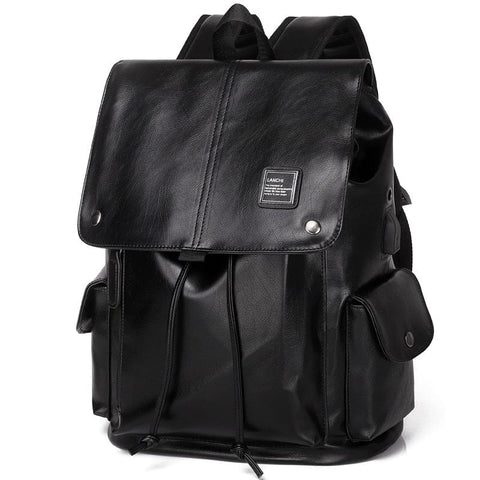 Darrahopens Home & Garden > Travel > Backpacks Black Men's Fashion PU Leather Backpack - Large Capacity 42cm Laptop Rucksack for University, Travel and Casual Business Use