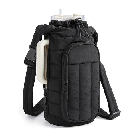 Darrahopens Home & Garden > Travel > Backpacks Black Nylon Quilted Insulated Water Bottle Bag for 18-64oz Flask - Lightweight Sports & Travel Puffer Shockproof Protective Pouch