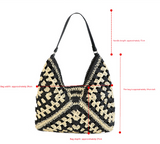 Darrahopens Home & Garden > Travel > Backpacks Black Stylish Woven Shoulder Bag - Fashionable Versatile Handbag & Crossbody Straw Beach Tote (39x27x39 cm)